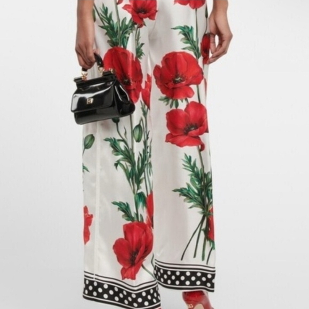 Lulumari Elegant Red Floral Wide-Leg Resort Beach Pants XL NWT